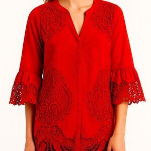 Chico's Vibrant Burnt Orange/coral Lace Blouse